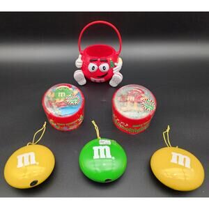 Vintage M&M’s Christmas Lot Ornaments, Gift Boxes & Mini Pail Bowl 1980s–90s